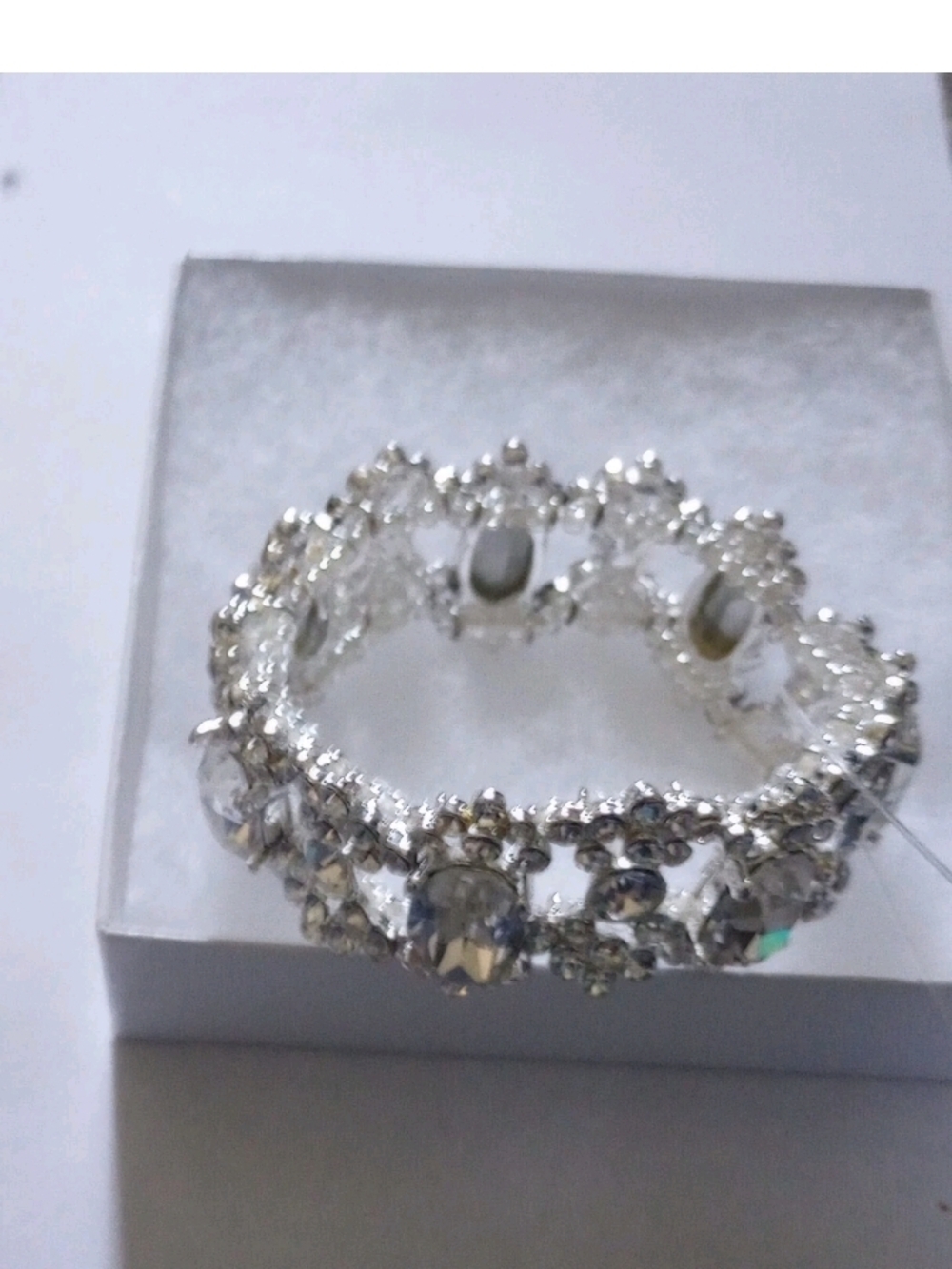 Silver Crystal Stretch Bracelet - Clear Stone Sparkle Wedding Bridal